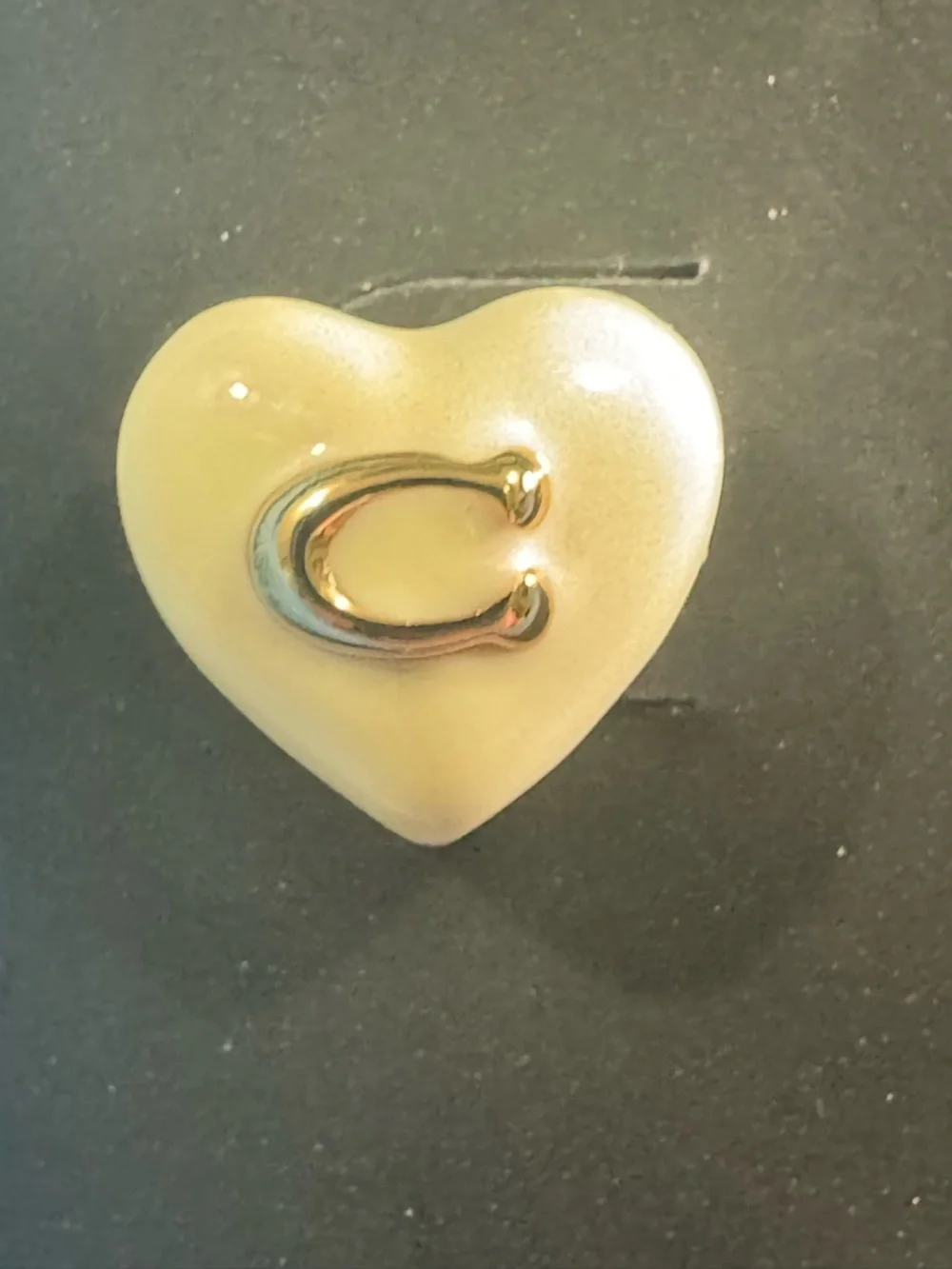 Coach Cream Heart Stud Earrings with Gold 'C' Accent - Picture 2 of 5